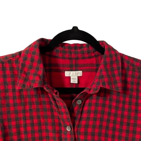 J.Jill red and black check soft flannel tunic with pockets S Petite - Picture 2 of 9